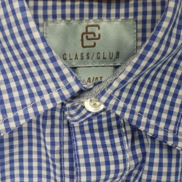 Class/Club Boys Blue & White Gingham Button-Down Shirt Long Sleeve Size 4T - Picture 2 of 6